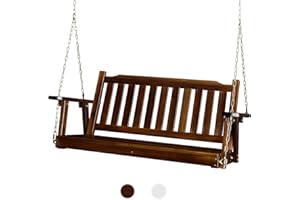 VINGLI Robuste Holzschaukel für Terrasse, 400 kg, 1,2 m, mit verbesserten verstellbaren Ketten, Outdoor-Handschaukel für Garten, Hof, Balkon (rustikales Braun)