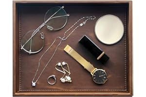 HofferRuffer Leather Valet Tray Desktop Storage Organiser Perfume Tray Nightstand Tray 10.2 * 8.3 * 1.8 Inch Brown