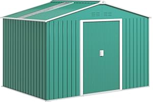 Outsunny Casetta da Giardino 5m² in Acciaio Zincato con Prese d'Aria, Capanno da Giardino con Tetto Inclinato, Doppie Porte Scorrevoli Bloccabili, Capanno Porta Attrezzi, 277x195x192 cm, Verde Scuro