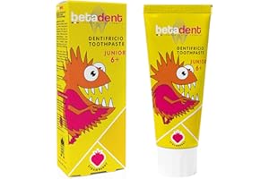 Betadent DENTIFRICIO JUNIOR 6+ per bambini di età superiore ai 6 anni. Formulazione naturale, antiplacca e anticarie. Equilibrato dosaggio di Sali di Fluoro alla concentrazione di 950 ppm F - 75 ml