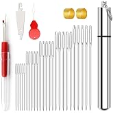 Redamancy Hand Sewing Needles, 25 Pieces Large Eye Needles, 5 Sizes Sharp Steel Needle, with 1 Sewing Opener, 2 Needle Thread