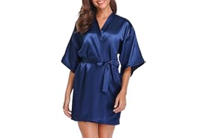 Wikoan Women's Satin Robe Summer Silk Dressing Gowns,Bathrobe Nightdress Short Style Bridal Robe with Oblique V-Neck
