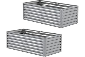 Amopatio Set di 2 Orto Rialzato in Acciaio Zincato per Giardino Esterno, Fioriera da Esterno 970L, Ortaggi, Erbe e Fiori, Cassone Orto Grande, 180x90x60 cm, Argento