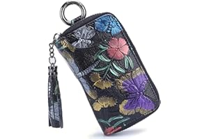 Aileder Key Wallets for Women Ladies Leather Key Pouch Keyring Purse Wallet Hand Painted Flowers Car Key Case Holder with 8 Key Hooks Card Slots Tassel Zipper (Butterfly)
