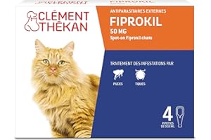 Clément Thékan - Anti-puces et anti-tiques pour Chats - 4 pipettes Fiprokil (50mg)