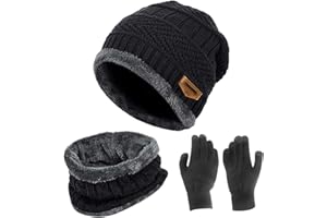 XTDMJ Wintermütze Schal Touchscreen Handschuhe Set, Warme Wintermütze Strickmütze Herren Damen 3-in-1 Winter-Set Mütze und Handschuhe Set Unisex für Outdoor Sport Wärmen