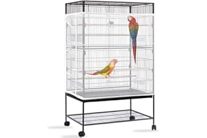 MNGREN Yepper Bird Cage Seed Catcher, Large Bird Cage Cover, Adjustable Soft Airy Nylon Mesh Net, Birdcage Cover Skirt Seed Guard for Parrot Parakeet Macaw African Round Square Cages (White)