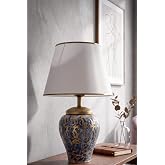 HMY Design Gloire El Yapımı Seramik Abajur Mavi Beyaz | Modern Dekoratif Masa Lambası | E27 Duy Uyumlu | Salon Yatak Odası Ko