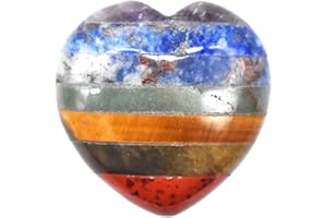 Guador Sieben Chakren Sorgenstein, Herzform Heilkristall Liebesstein Naturquarz Kristall 30mm Buntes Chakra Heilchakra Reiki für Stress Reilef Meditation Kristalltherapie (Herzform)