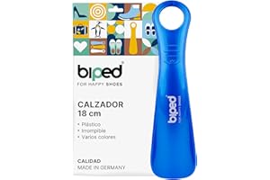 DIE SCHUHANZIEHER biped Calzador de plástico 18 cm – Calzador pequeño y ergonómico, ideal para viajes, niños y adultos – Calzador corto para zapatos fácil de usar z1560(azul metálico)