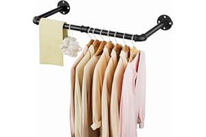 Tienily 80cm Wall Mounted Clothes Rail, Metal Hanging Rails for Clothes, Industrial Pipe Clothes Rack for Bedroom Storage, Black