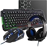 THE G-LAB Combo ARGON - Ensemble Gaming 4 en 1 - Clavier AZERTY Rétroéclairé, Souris Gamer 3200 DPI, Micro Casque, Tapis de S
