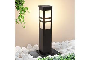 Kingwen 16W Farolas Jardin Exterior 3000K Balizas Exterior Jardin E27 Negro LED Lampara de Jardin IP54 Balizas de Jardin 60CM
