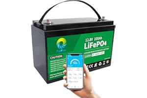 ‎PACPOW PacPow 12V 100Ah LiFePO4 Lithium Batterie,drahtlose Konnektivität.100A BMS, 5000+ Zyklen, Unterstützung in Serie/Parallelschaltung, Perfekter Ersatz für Blei-Säure für Wohnmobile, Solaranlage, Boote