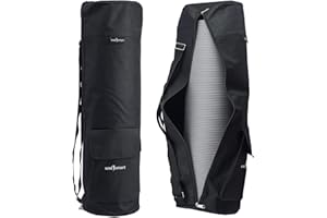 TJC Portable Yoga Mat Bag with Adjustable Shoulder Strap and Storage Pockets Yoga Mat Carry Luggage Pliates Gym Exercise Mat Bag Durable Lightweight Washable Travel Size 70x20x1 Cm