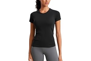 CRZ YOGA Damen Nahtlos Sport T-Shirt Atmungsaktiv Shirts Sportshirt Laufshirt Gym Workout Kurzarm Schmale Shirt