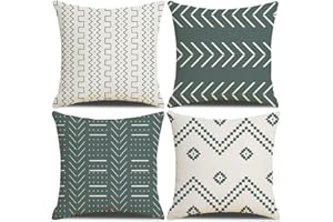 DWDC Farmhouse Fundas de Cojines 45 x 45 cm, Juego de 4 Fundas de Cojín Cuadradas de Patchwork con Textura Negra para Sofá, Silla, Dormitorio, Decoración Moderna, Hogar, Oficina