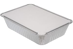 EURO CLASSIC Pack of 10, 1 Litre Flat Rectangular Aluminum Container Pans with Lids ~ Foil Trays with Lids ~ Good for Baking, Cooking, Storing and Freezing ~ 15.cm x 21cm (5.9 inch x 8.3 inch)
