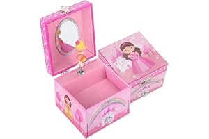 TAOPU Sweet Square Musical Jewelry Box with Pullout Drawer and Spinning Princess Girl Figurines Music Box Jewel Storage Case for Girls