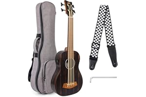 Aklot Elektroakustik Bass-Ukulele 30 Zoll Afrikanisches Blackwood UBass Professional Aquila EADG mit Gig Bag Strap für Anfänger und Fortgeschrittene