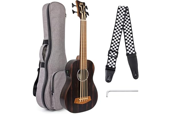 Aklot Ukulélé Basse Electrique 30 pouces Blackwood africain U-Basse Professional Aquila EADG avec bandoulière pour débutant et avancé
