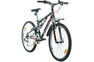MULTIBRAND DISTRIBUTION Multibrand, PROBIKE Speed 24, 24 Pollici, 330mm, FSP Mountain Bike, 18 velocità, Unisex, Set parafango, Nero Opaco