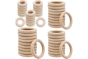MEIYAXINWIN 50 Pcs Natural Wooden Rings, 60/55/25mm 3 Sizes Craft Wooden Rings Hoops Unfinished DIY Wood Craft Hoops Wood Loop Ring Teething Rings Smooth Macrame Wooden Circles for Arts and Crafts