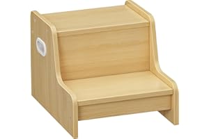 HOOBRO Step Stool for Kids, Two Step Toddler's Stool, Wooden Step Stool with Non-Slip Pads, Safe and Sturdy, Easy to Move, for Sink, Kitchen, Bathroom, Bedroom, Natural ENL01JD01