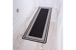 The Rug House Luna Traditional Bordered Black Non Slip Rubber Backing Long Narrow Hallway Runner Rugs