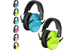 BraveKoi Geräuschunterdrückung für Kinder, 2 Stück, leicht verstellbar, faltbar, für Autismus, ADHS, Feuerwerk, Konzert (blau + grün)