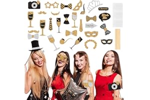 HAOMEEDUO 30 Stück Foto Requisiten Party Foto Booth Props Party Fotoautomat Requisiten Photo Booth Requisiten Geburtstag Fotorequisiten Fotobox Accessoires für Karneval Weihnachtsparty Neujahr