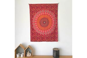 MOMOMUS Arazzo da Parete Mandala - Arte Murale Etnico 100% Cotone - Ideale come Arazzo Mandala da Parete, Telo Mandala per Muro e Telo Indiano per Sala Yoga - Rosso, 77x102 cm