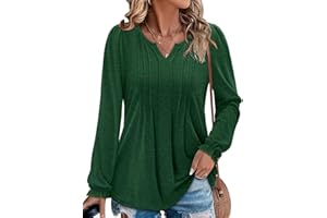 CHICZONE Womens Tunic Tops V Neck Puff Long Sleeve T-Shirt Pleated Work Blouse Shirts S-3XL