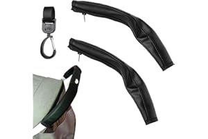 ZKFSIE 2Pcs Pushchair Handle Covers, Universal PU Leather Pram Handle Protectors with Storage Hook, Black Stroller Hand Shank Grips for Daily Commuting