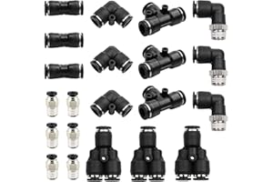 GALDOEP 21 piezas Kit Conectores de Empuje Recto 4mm， Enchufe Rapido Neumatico Conectores，Guarniciones Neumaticas （L + T + I + Y + combinación de tipo cilíndrico neumático)