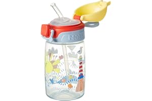 Nuby Super Straw Water Bottle - No Spill Active Toddler Sippy Cup | 360ml / 12oz | Carry Handle | Dishwasher Safe | Suitable Beaker for 12 Months Plus (Sunshine)