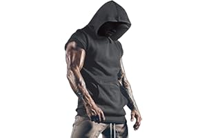 Cabeen Uomo Bodybuilding Felpa con Cappuccio da Palestra Fitness Canotta Sportivi Maglia Senza Maniche Gym Tank Top con Tasche