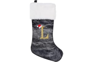 GOXAEEE Weihnachtsstrumpf Personalisiert 45 cm Groß Nikolausstrumpf Nikolausstiefel Nikolaussocken zum Befüllen & Aufhängen, Grau Nikolaussocke Weihnachtsdekoration für Kamin, Weihnachtsbaum, Wand, Treppe(L)