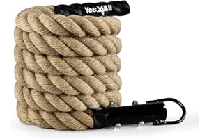 ‎YES4ALL Yes4All Gym Kletterseil mit Karabiner 38 mm Durchmesser für Fitness & Krafttraining, Crossfit Übungen & Home Workouts, Krafttraining Sportseil, Schaukelseil, Muskeltrainings, 3/4,6/6M Klettertau