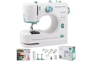 Nähmaschine für Anfänger und Kinder, Qoosea 16 Stichmuster Overlock Nähmaschine Einfach zu Bedienen, Portable Mini Sewing Machine mit LED-Nählicht Einstellbarer Nähgeschwindigkeit