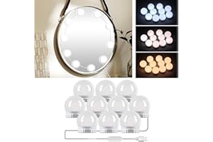 LIUYIFE 3 Couleurs Lumières de Miroir, 10 Ampoules Hollywood Dimmable LED Light Kit, 10 Niveaux de Luminosité pour Salle de Bains (Miroir Non Inclus)