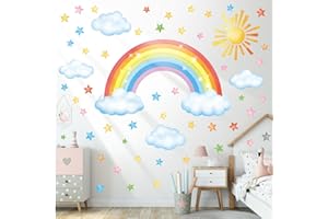 DECOWALL SG3-2314 Large Rainbow Cloud Stars Wall Stickers Sun Clouds Star Decals Removable for Baby Kids Nursery Girls Bedroom Living Room Wall Décor