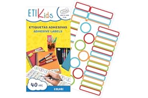 HABERDASHERY ONLINE ETIKIDS 40 Etiquetas adhesivas laminadas personalizables multiusos (color) para la guardería y colegio.