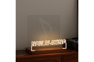 CoolGift Mart Now Playing Vinyl-Schallplattenständer, Beleuchten Sie schallplattenregal, Holz-Acryl-Display mit warmweißen Lichtern für Alben, Raumdekoration, für Vinyl-Liebhaber