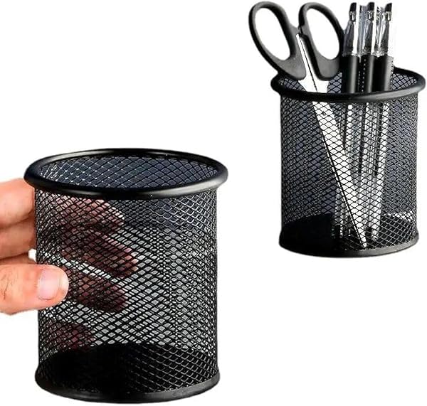 QSHOP Pen Holder, Round Metal Mesh Desk Organizer for Office Home Study Table