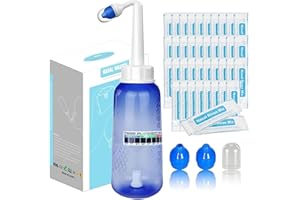 SAMLINSU Neti Pot Kit, Sinus Rinse Bottle 300ml, 40 Nasal Wash Salt Packets and Sticker Thermometer, Nose Wash Cleaner Pressure Rinse Nasal Irrigation for Adult & Kid BPA Free
