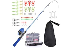 Lixada Kids Fishing Rod and Reel Combo Full Kit 1.5m Telescopic Fishing Casting Rod Spincast Reel Set with Hooks Lures Barrel Swivels Storage Bag