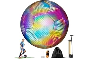 GORWOCO8 Reflective Football, Wear-Resistance Luminous Football Holographic Football, Light Up Football Size 5 for Night Games and Training Glow, Bright Football for Boys Girls Outdoor Sports