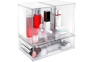 HPYLIF·H Large Stackable Storage Drawers, Clear Plastic Makeup Organiser with Pull-Out Drawer for Under Sink, Pantry, Bathroom, Kitchen and Office