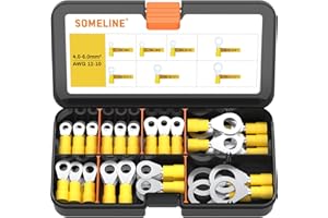 Kit de terminales de cable Terminales de cable de aislados Conector a tope Conector engastado de conexión Conector de cable para cables de 4-6 mm² Terminales de cable de anillo SOMELINE 38 piezas